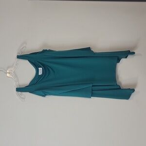 COME N SEE Emerald Green Cold Shoulder 3/4 Sleeve Swing Tunic Top- Plus Size